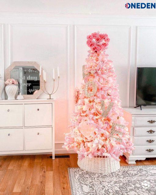 Pink flock artificial christmas tree